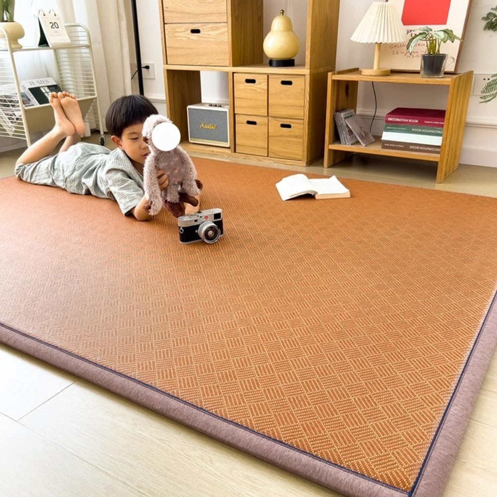 Japanische Boden-Futonmatratze, traditionelle japanische Tatami-Matte aus natürlichem Rattan, Faltbarer Futon for Schlafsaal, Schlafen, Meditation, Yoga(Pattern Brown,90x200cm/Twin)