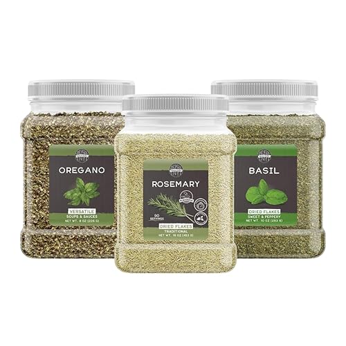 Birch & Meadow Paquete de hojas de albahaca, hojuelas de orégano y romero, varios tamaños, grapas de cocina, sabores salados