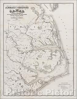 Historic Map - Albemarle and Chesapeake Canal Connecting Chesapeake Bay with Currituck, Albemarle and Pamlico Sounds and Their Tributory Streams, 1874 - Vintage Wall Art 18in x 24in