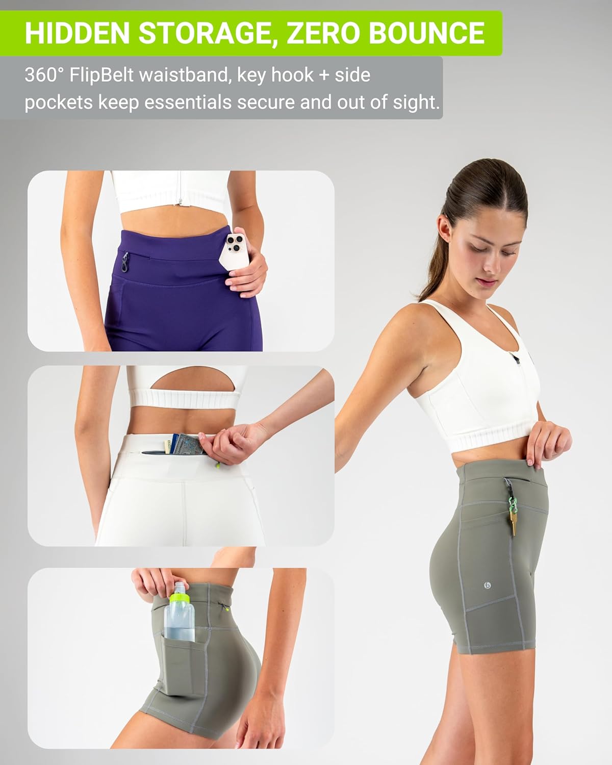 FlipBelt Women’s Compression Shorts – Built-in Running Belt – 3,5,7 Inseam – Running Shorts with Pockets - USA Small Business - Image 3