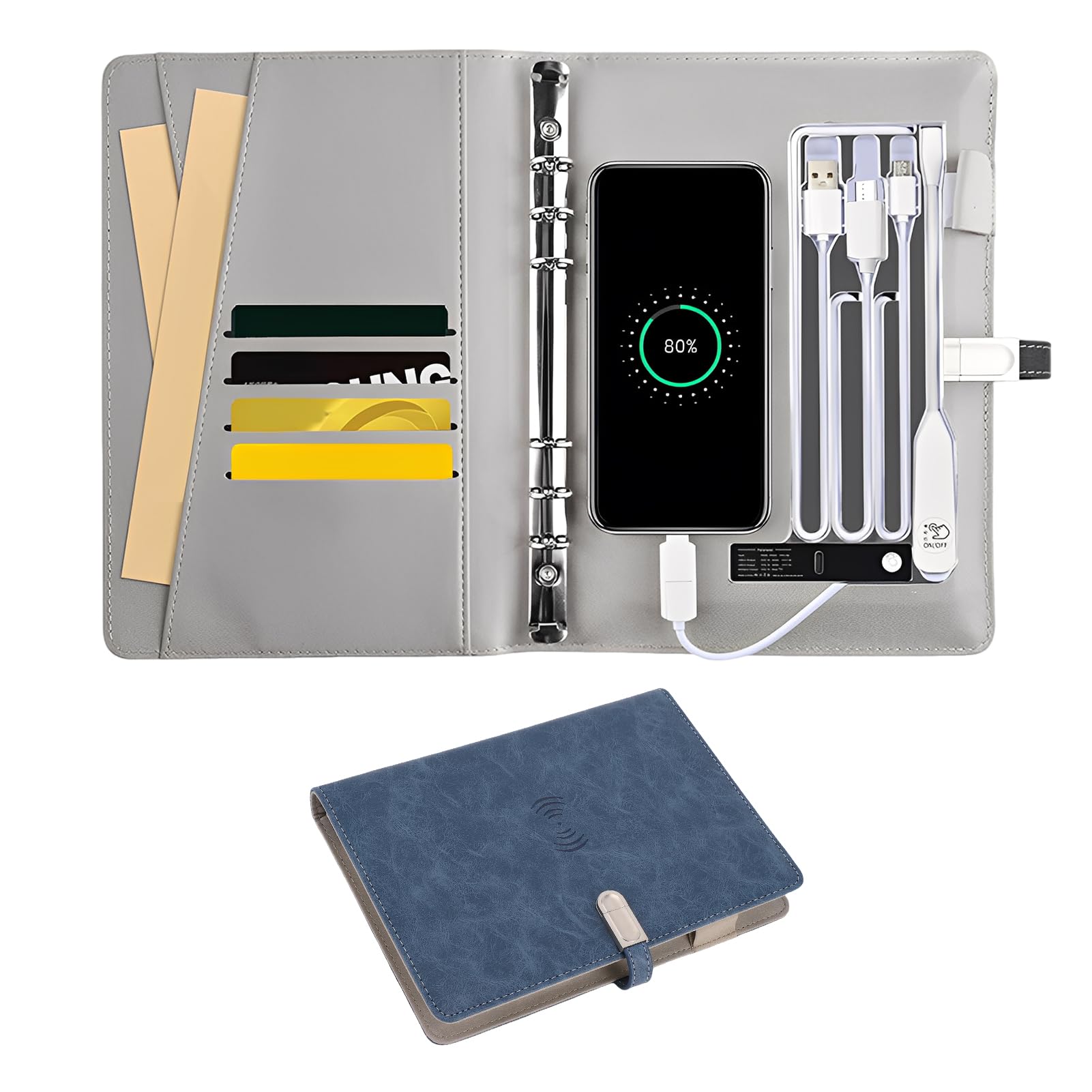Goshyda Wireless Charging Notebook 80 Sheets with 8000mAh Battery, Multi Function Notepad with Night Light and Storage for Classroom and Business