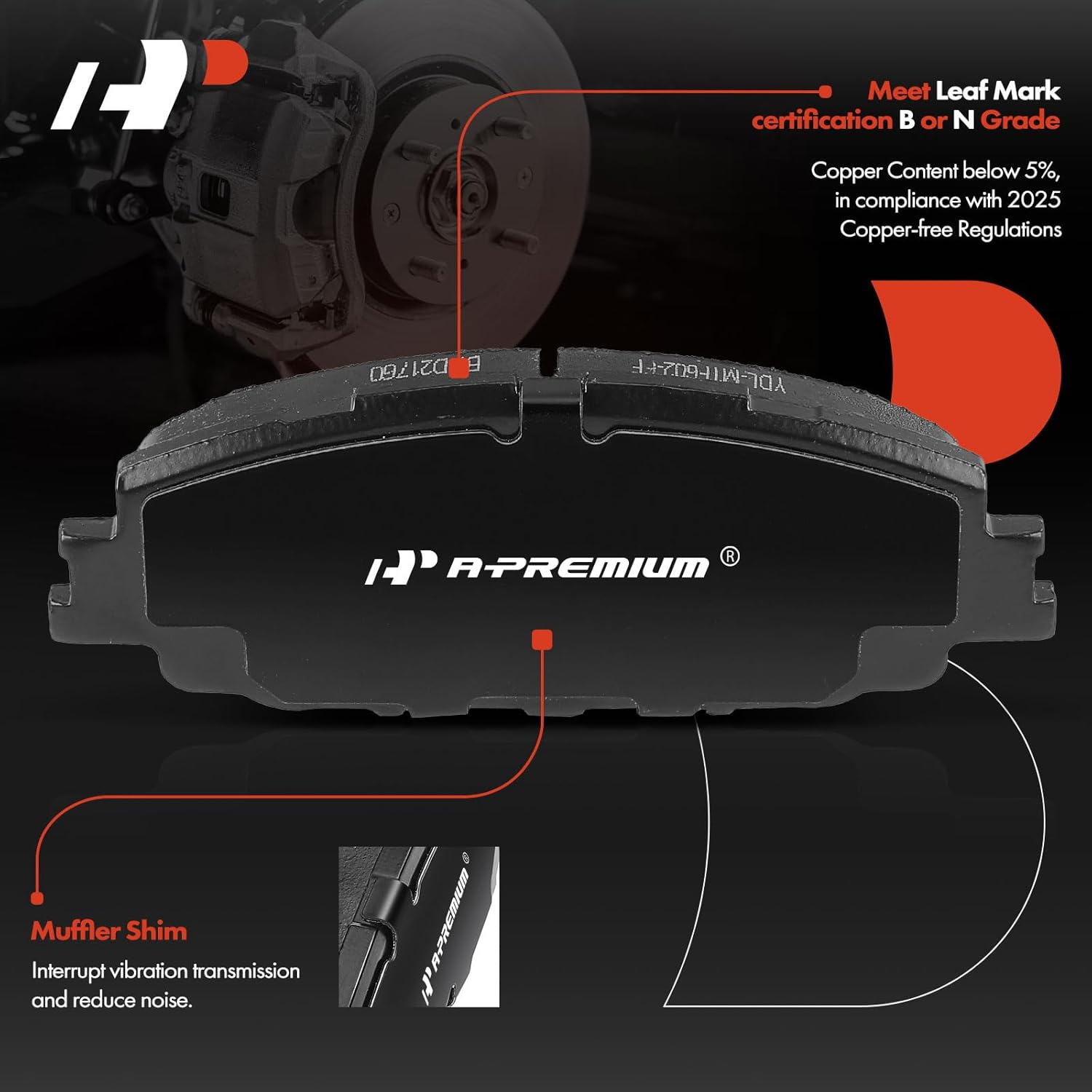 A-Premium 11.14 inch (283.1mm) Front Vented Disc Brake Rotors + Ceramic Pads Kit Compatible with Select Toyota Models - Corolla 2019-2022, Prius Prime 2020-2022, 6-PC Set