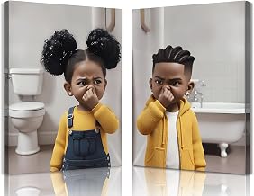 Funny Bathroom Canvas Wall Art with stank faces