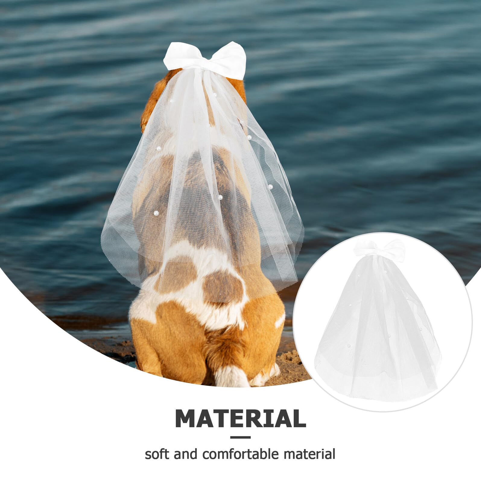 Kichvoe Velo da Sposa per Cane in Garza Bianco Design Elegante e Delicato, Accessorio per Decorazioni e Matrimoni di Animali Domestici, Esperienza di Indosso Piacevole