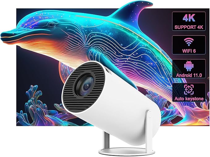 MEGAWISE Andriod 5G WiFi Projector Home 4K Support 1080P Smartphone Full HD Portable Builtin YouTube Other Apps Auto Keystone 4000 Lumens 200" Screen Compatible 4K TV Stick (MP46) Black