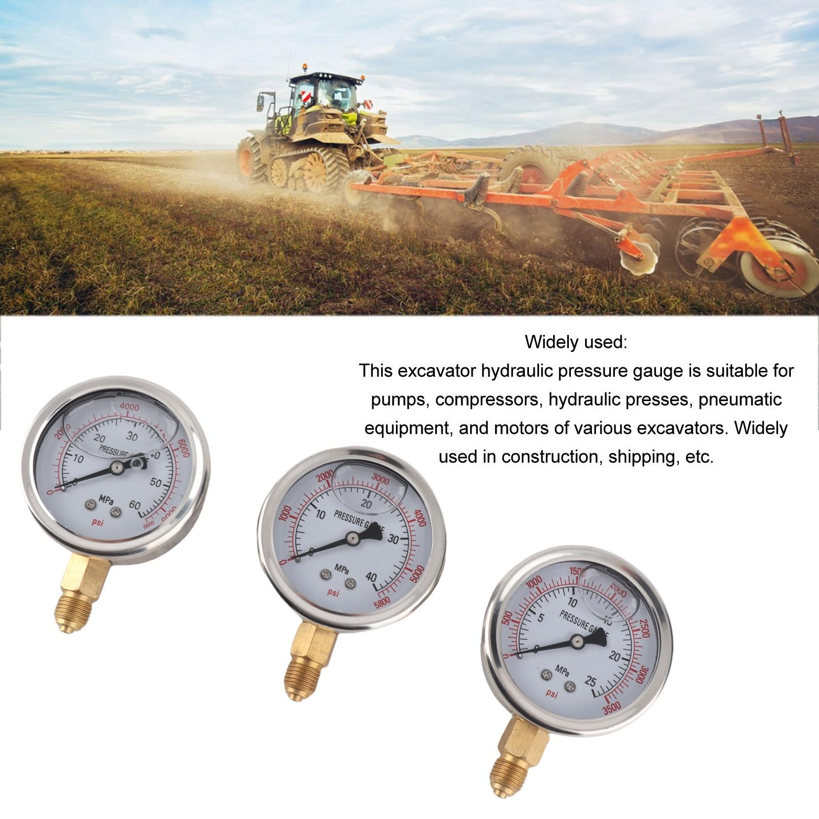 Kit di Prova della Pressione idraulica, Kit di Prova della Pressione idraulica 25 40 60 MPa Manometro per Escavatore con 8 Giunti per manometro elettromeccanico
