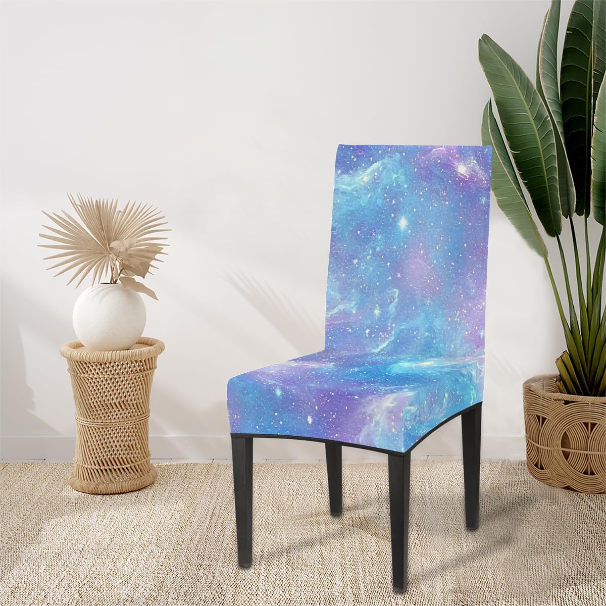 Mexpekil Esszimmerstuhlhussen mit violettem Galaxie-Muster, waschbar, Stuhlhussen für Küche, Hochzeit, Party, Dekoration, 6 Stück