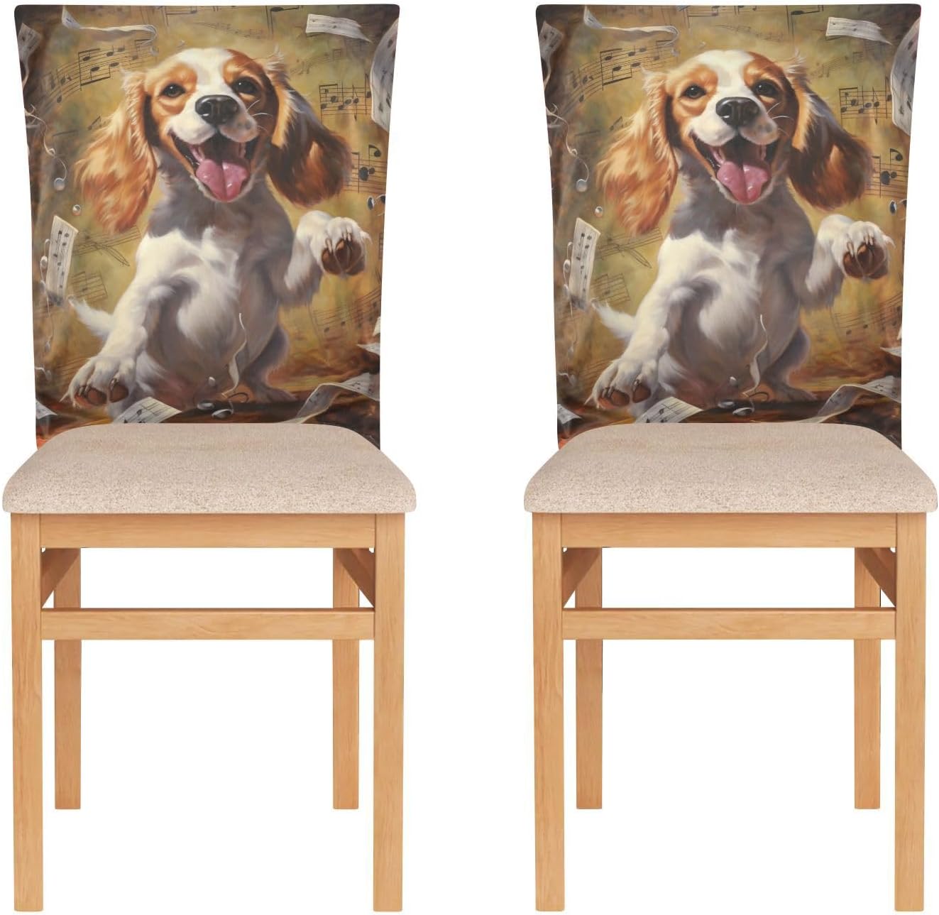ALAZA Dog and Music Notes Chair Back Cover Set of 6, Washable Reusable Removable Chair Slipcovers Decorative Chair Cover for Home Kitchen Wedding Party