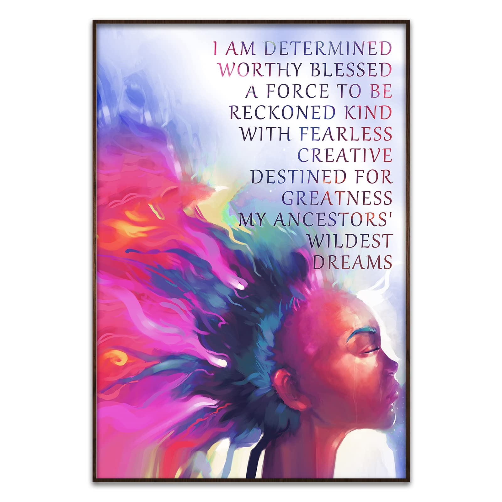 Motivational Black Wall Art for Ethnic African American Women - Inspirational Positive Quotes Home Decor Poster for Girls Room, Teens Bedroom, Bathroom - Encouragement Gifts for Women (12"x18" UNFRAMED)