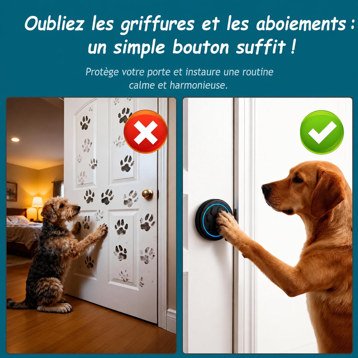 A88 Blk Sonnette Chien Tactile (1 Sonnette et 1 récepteur) | Sonnette sans fil 300 m, LED, 60 mélodies, étanche IP65; bouton sensible pour apprentissage de la propreté