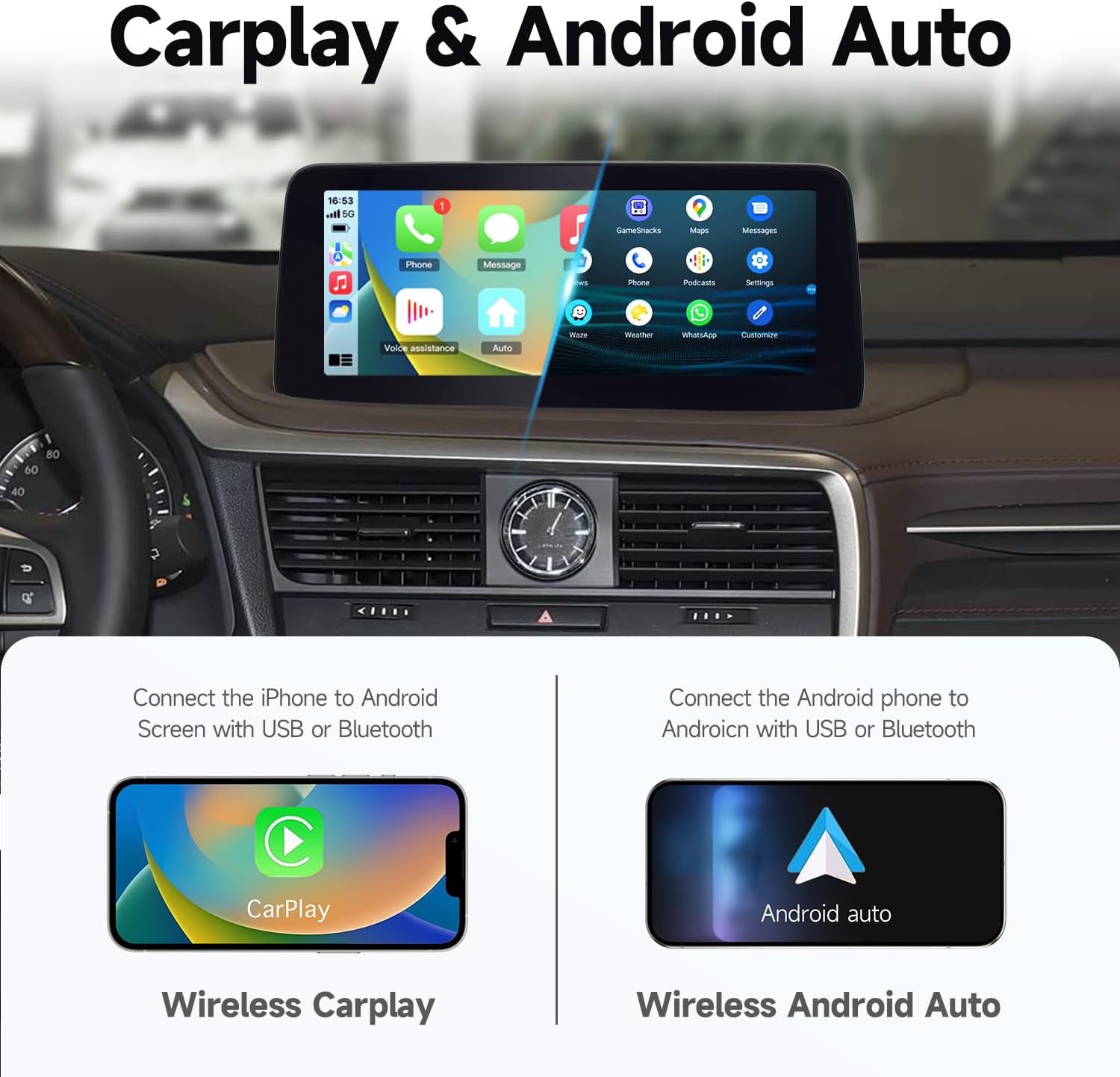 12.3 Inch Android 13 Touchscreen for Lexus RX RX300 RX350 RX450H from 2020 to 2022 Wireless CarPlay Android Auto GPS Navigation Radio Multimedia Player Bluetooth