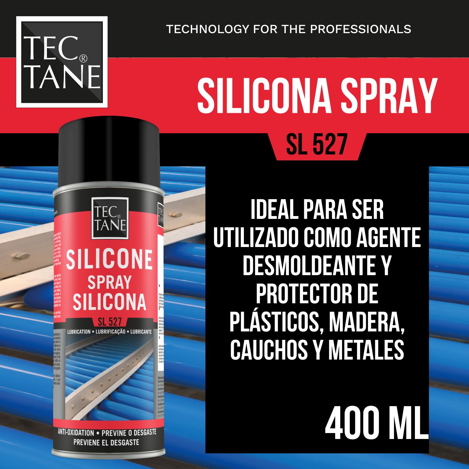 Silicona Spray SL 527, Lubricante no Graso, Desmoldeante, Protector Plásticos Madera Caucho Metales, 400 ml