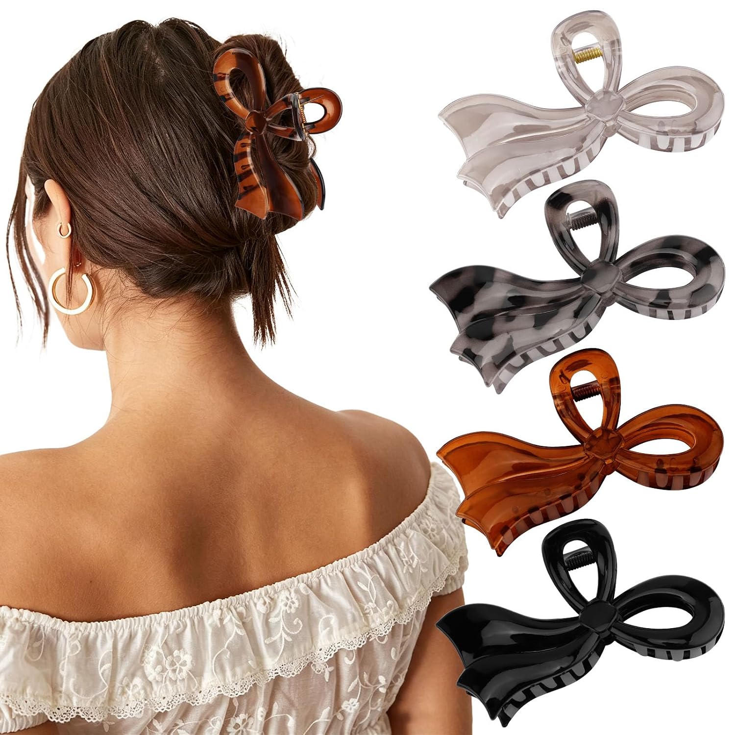 4 PCS Bow Hair Claw Clips for Women, 4.1" Large Bow Hair Accessories
