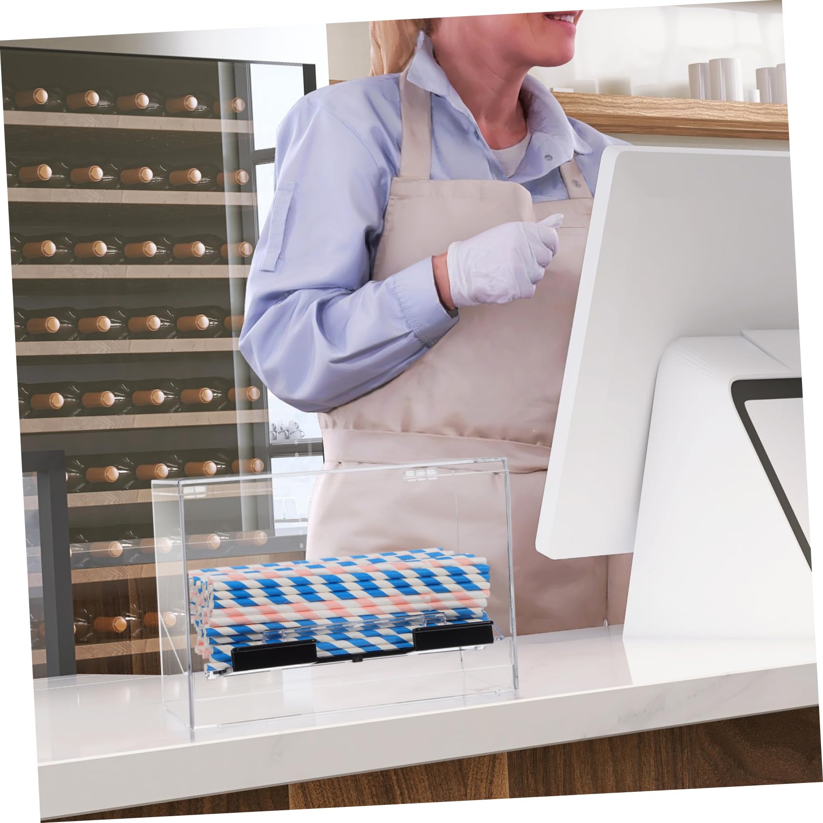 Amazon | Alipis セルフストローボッーヒーディスペンサー 押し