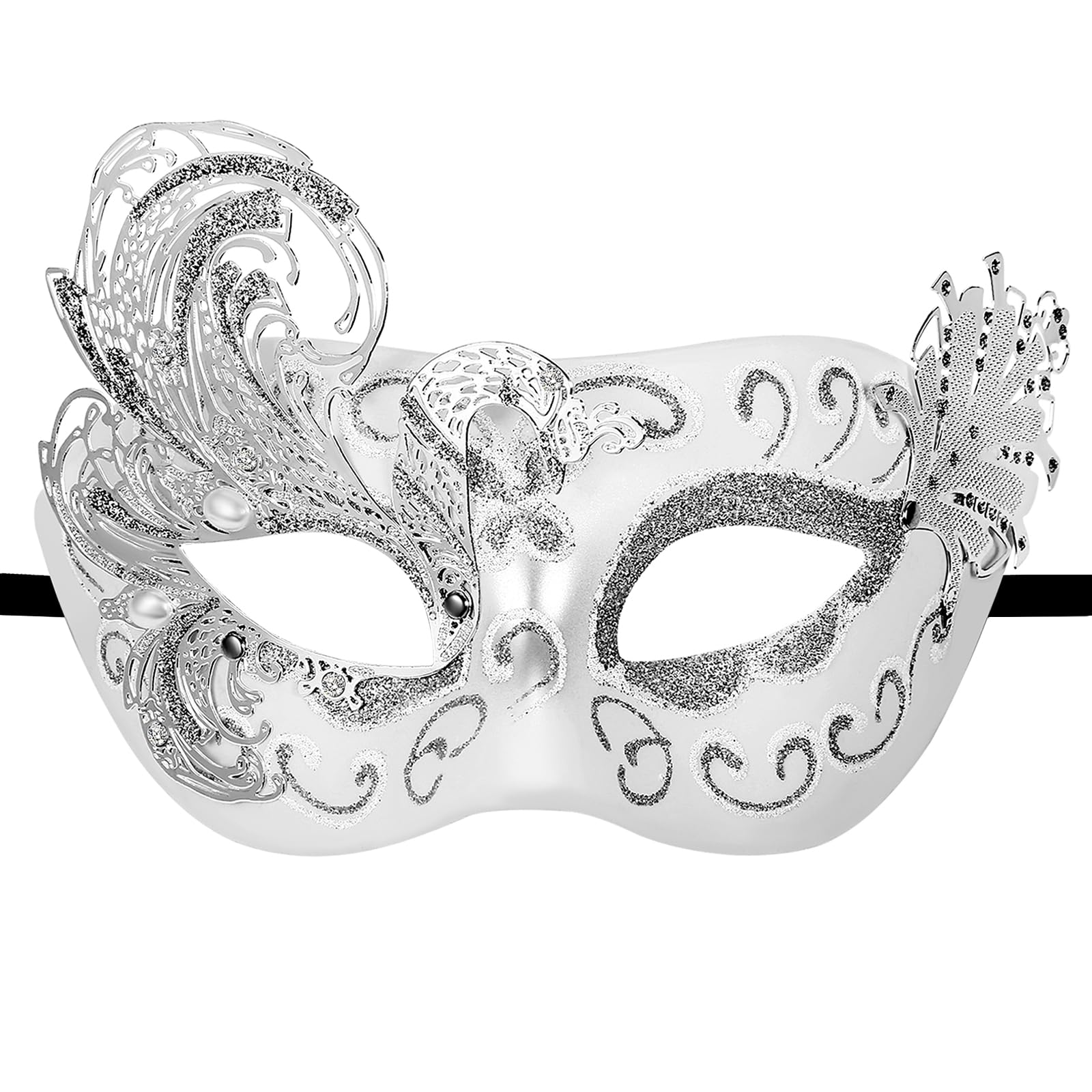 Oidea Peacock Masquerade Mask for Women: Venetian Prom Party Mardi Gras Masks Butterfly Glitter Lines Rhinestones Mask Halloween Wedding Costume Accessory Silver