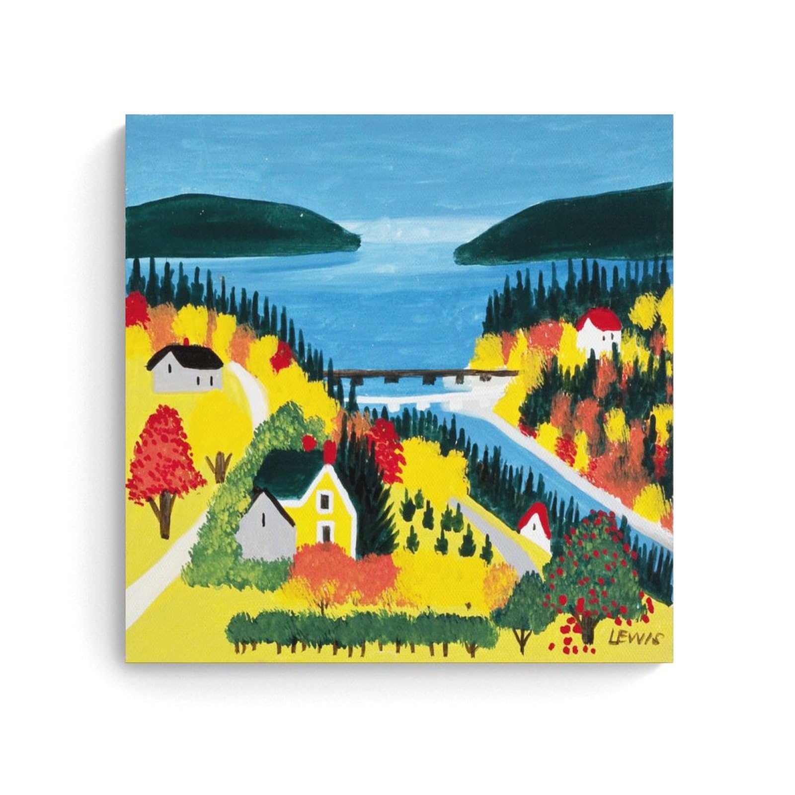NgAnoh Seaside by Maud Lewis Canvas Printed Poster Wall Art Scroll Canvas Painting Picture Living Room Decor Home 16x16inch(40x40cm)