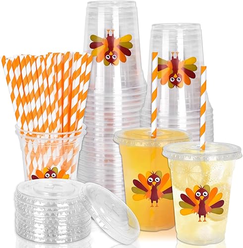 Vista 34 de Whaline 50 piezas de vasos de plástico desechables con cara feliz y pajitas con tapa de un tipo feliz 12 onzas, vasos de fiesta con cara feliz