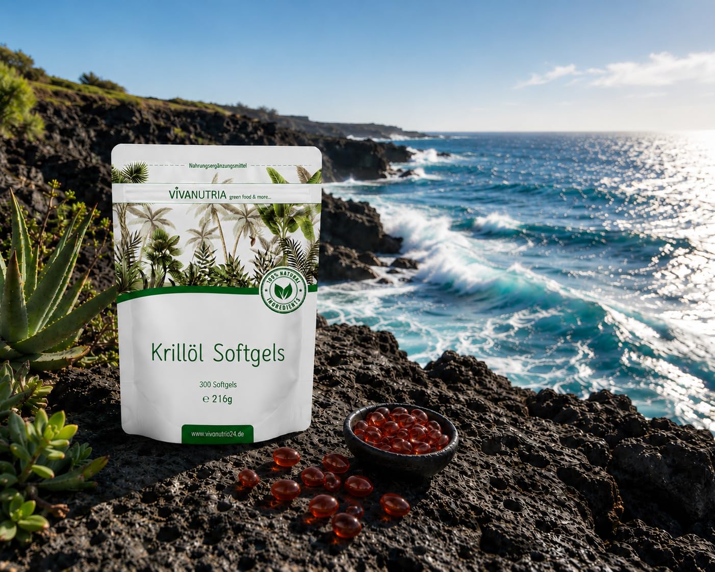 VivaNutria Krillöl-Kapseln 300 Stück I kleine Softgel-Kapseln | leicht zu schlucken I mit je 500 mg reinem Antarktis-Krillöl I beste Qualität - große 3-Monats-Packung I Krill-Öl Softgels