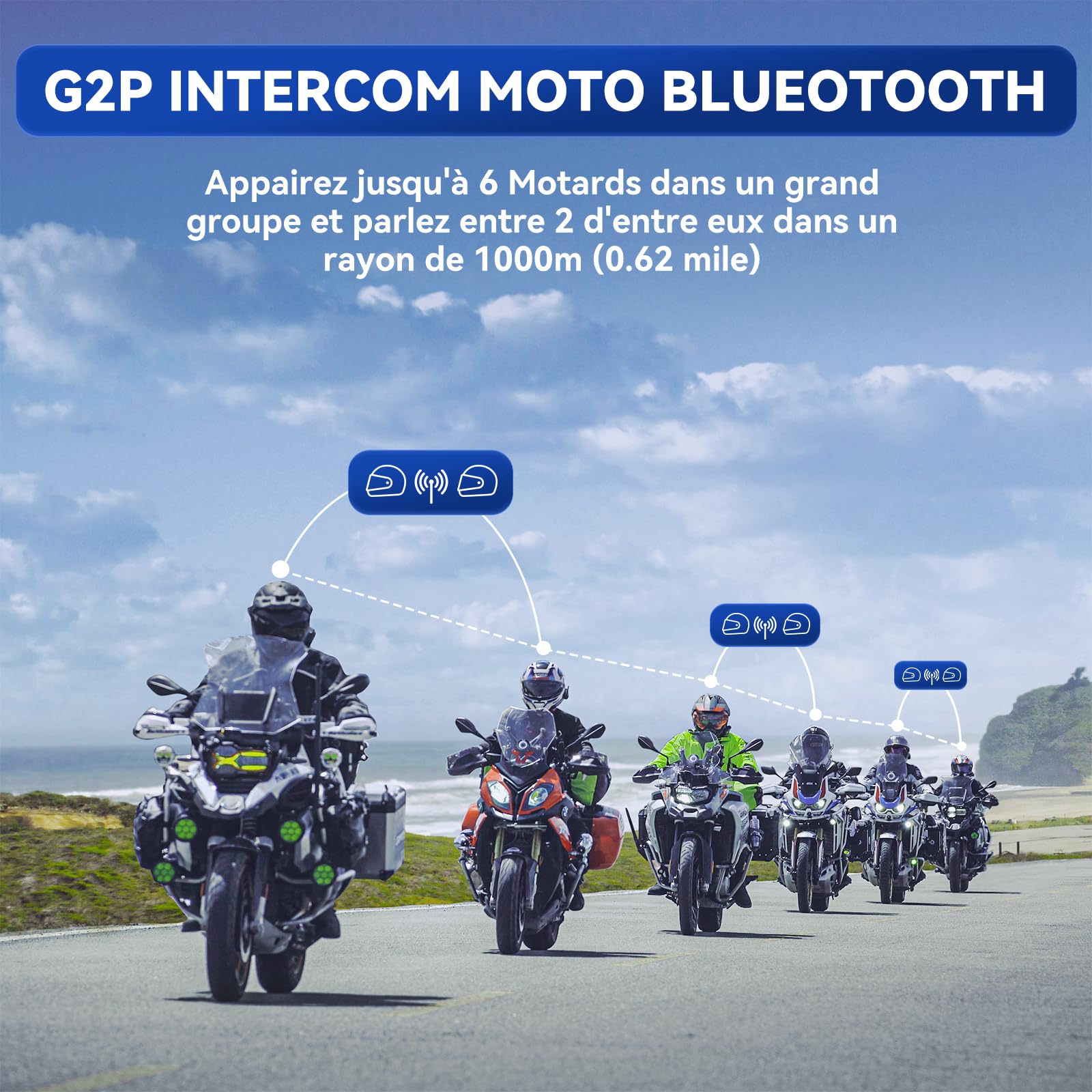 LEXIN G2P Intercom Moto Bluetooth avec 4 Coques Remplaçable, Communication Système, Réduction de Bruit, Kit Main Libre Moto, Oreillette Bluetooth pour Motocyclette/ATV/Vélo