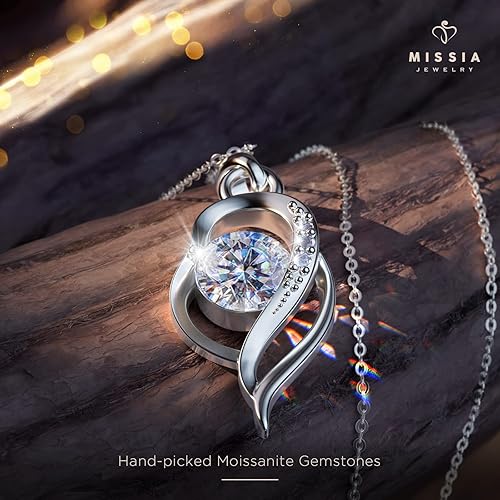 Miniatura 6 de Missia Moissanite Sterling Silver Necklace With Walnut Jewelry Box Gift For Her Woman Wife Girlfriend Daughter Present For Birthday Valentine