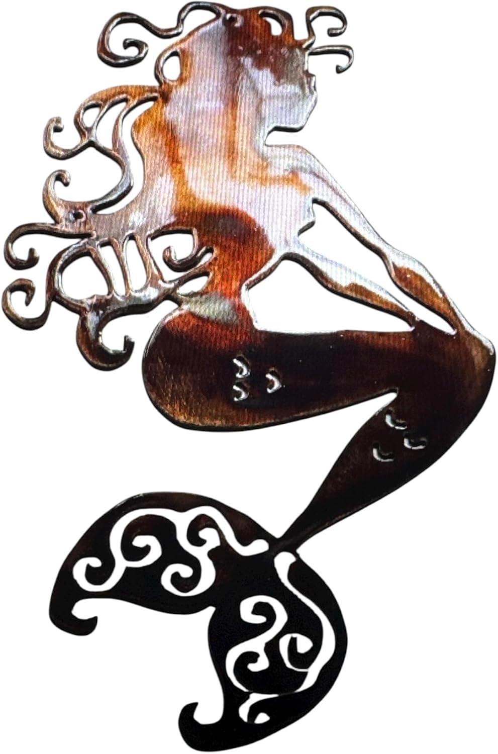 Sitting Mermaid Metal Wall Art Accent (24" tall, Left Facing, Teal TInged)
