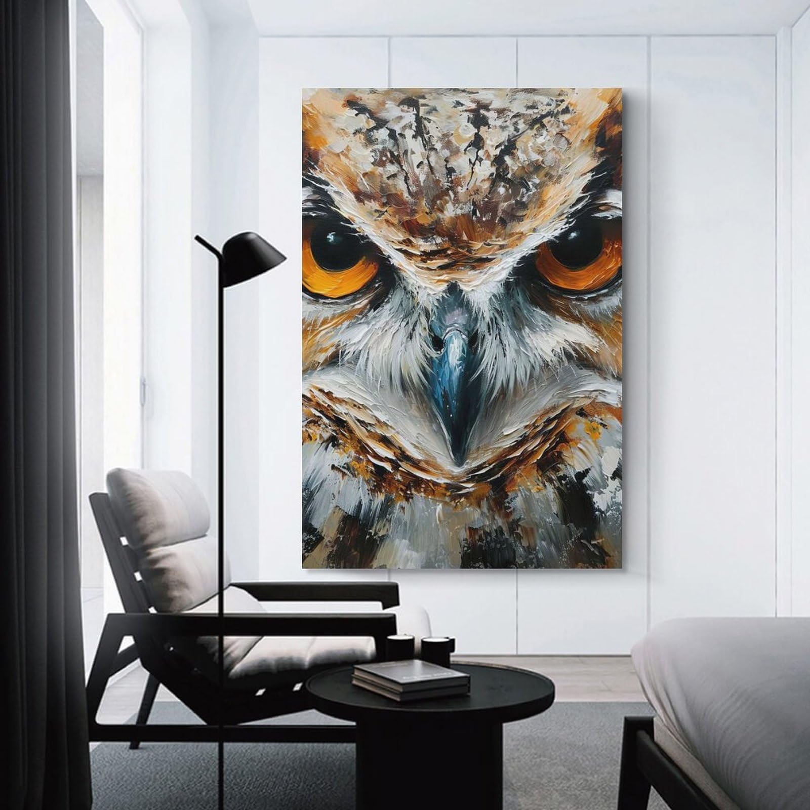 Junmoney Owl Portrait Wall Picture Print 12x18inch(30x45cm), for Home Walls, Creative Rooms Or Shared Spaces, Stylish Home Artwork for Focal Walls
