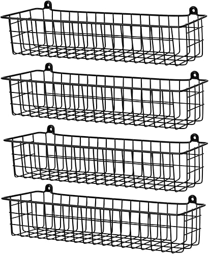 Miniatura 9 de Organizador de especias para montaje en pared, paquete de 2 cestas de almacenamiento de alambre negro para pared o puerta de gabinete en cocina y