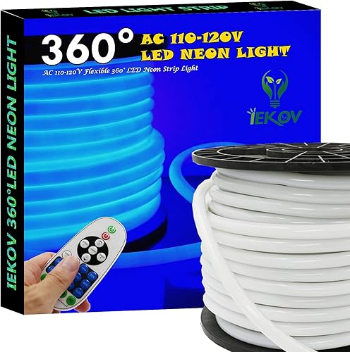 Actualización Luz LED de neón de 360, IEKOV CA 110-120 V, tira de luces LED de neón flexible de 360 grados, regulables e impermeables de neón +