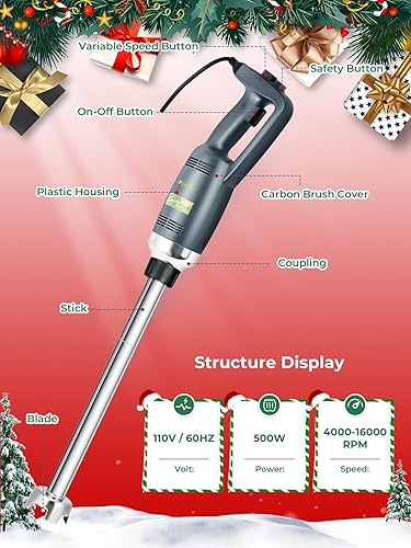 Miniatura 8 de Licuadora de inmersión comercial Mezclador de mano Mezclador de velocidad variable resistente 4000-16000RPM con eje extraíble de 20 pulgadas