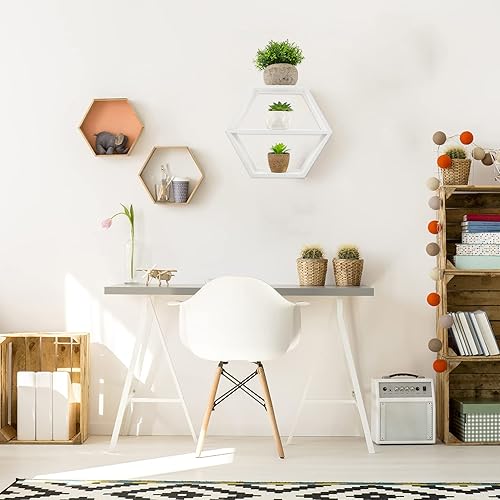 Miniatura 9 de LIFKOME Estantes flotantes hexagonales para colgar en la pared, hexagonal, rústico, de madera, para sala de estar, dormitorio, baño, cocina