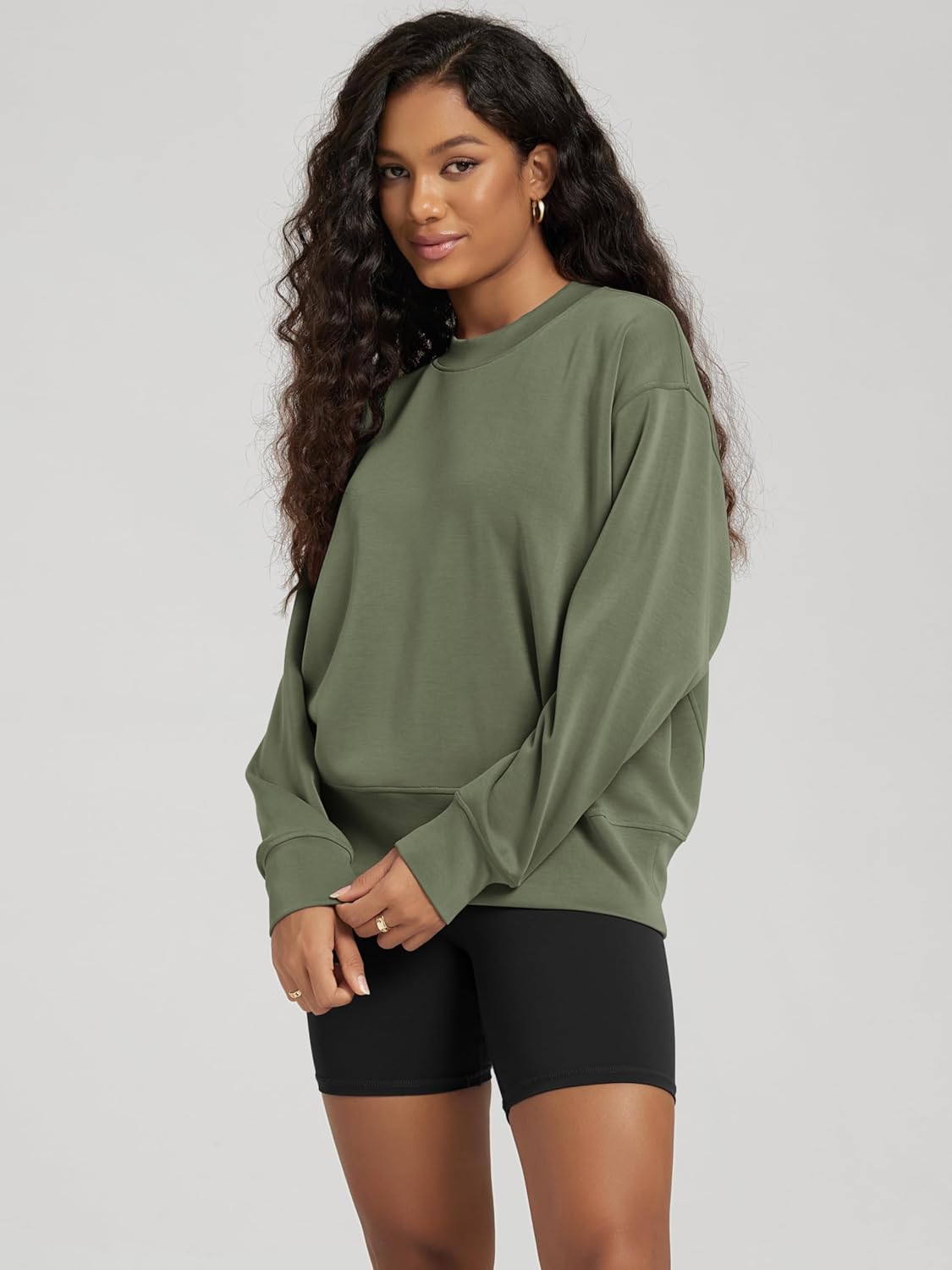 ODODOS Modal Soft Long Sleeve Oversized Sweatshirts for Women High Crew Neck Relaxed Pullover Tops - Image 2