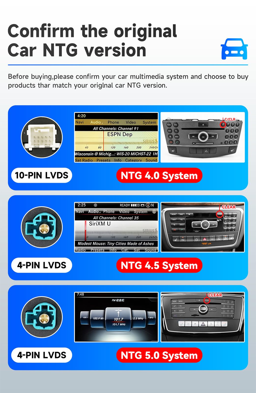CarPlay Android Auto per B-enz ML GL GLE GLS W166 X166 2015-2019 Stereo