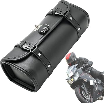 Motorcycle Tool Bag - Lockable Waterproof PU Leather Handlebar Storage Pouch, Retro Roll Saddlebag | Compact and Front Fork Bag for Motorcycles, Perfect for Tools and Essins
