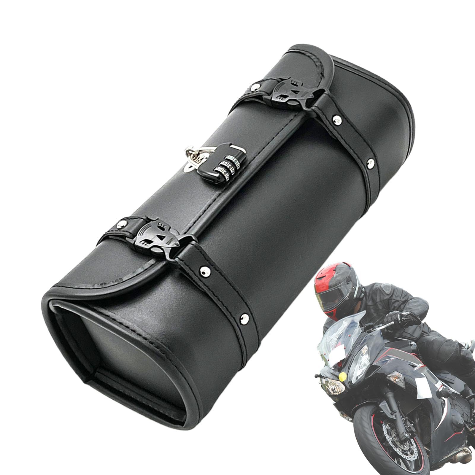 Borsa per manubrio della moto, borsa da sella per forcella anteriore, impermeabile, in pelle PU, borsa da moto retrò con serratura per forcella anteriore e stile retrò per mantenere al sicuro le