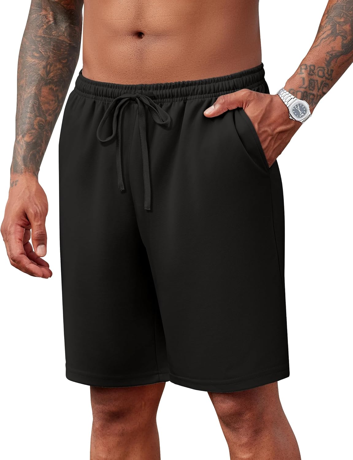 COOFANDY Summer Shorts for Men Lightweight Above Knee Shorts Casual Drawstring Athletic Shorts Black