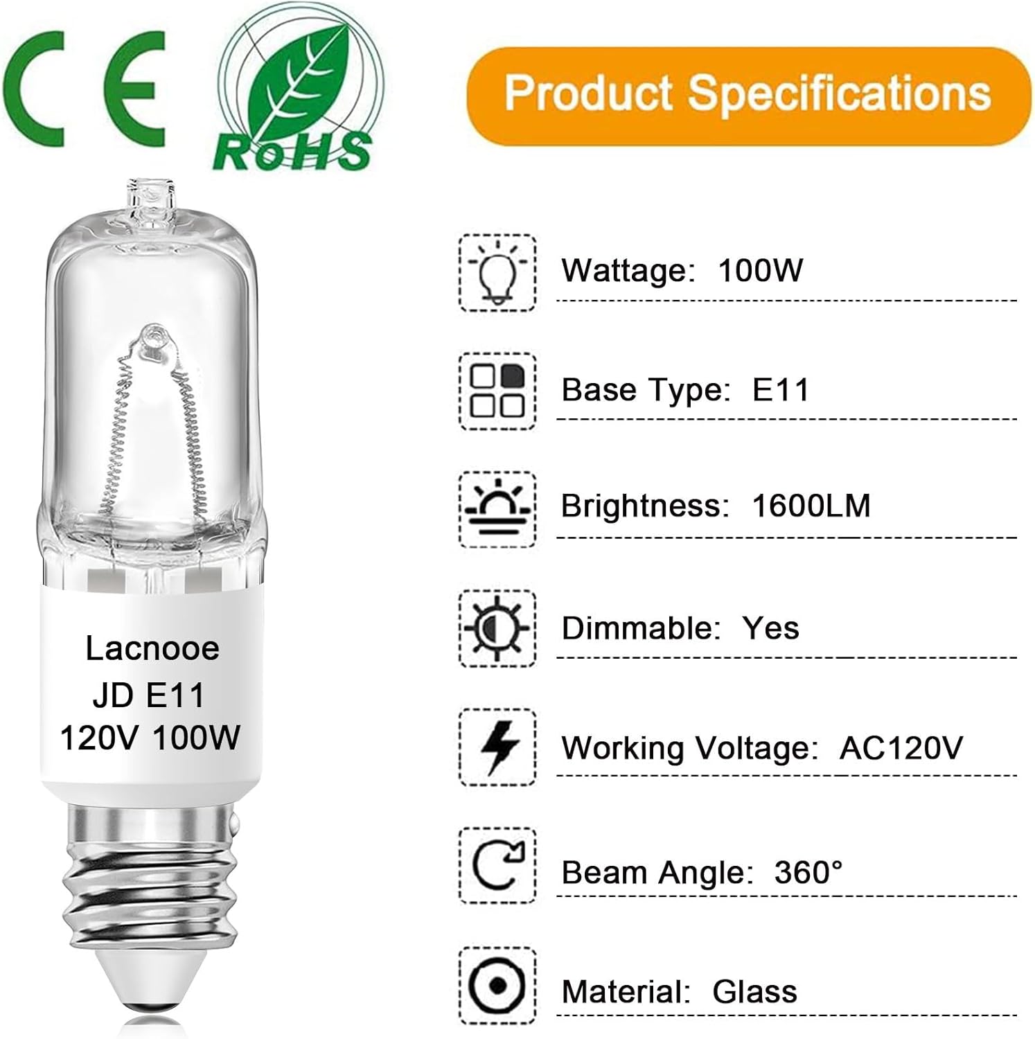 JDE11 120V 100W Halogen Light Bulbs (Replacement E11 LED Bulb), T4 Mini Candelabra Base, 2700K Warm White Dimmable JD E11 Bulb for Chandeliers, Ceiling Fan, Table Lamps, Cabinet Lighting, 4 Pack
