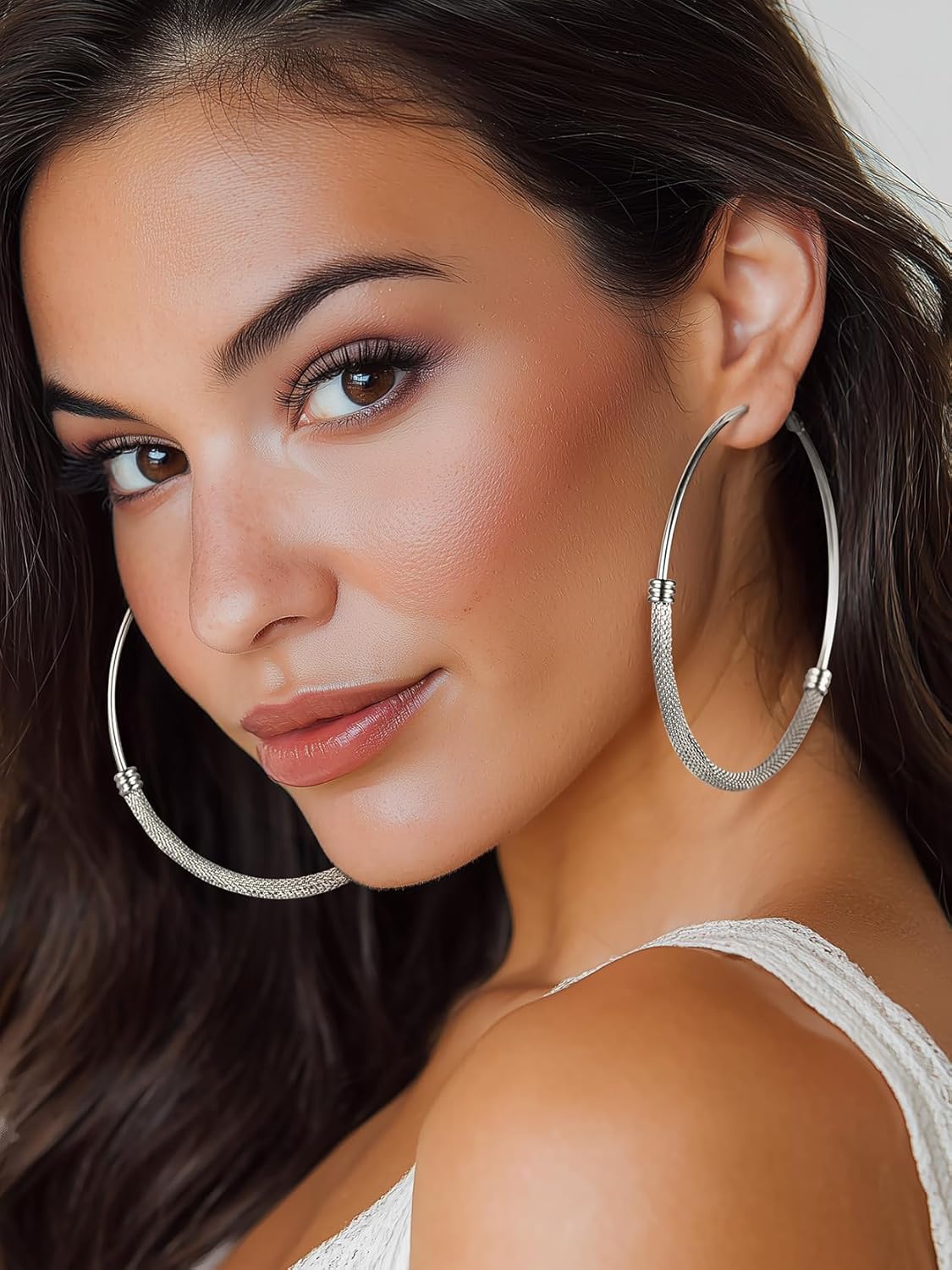 KeyStyle Mesh Hoop Earrings for Women, Stainless Steel Gold Hoops Earring Lightweight Loops, 2MM Thick Hypoallergenic Circle Endless Hollow Hoop 20mm-80mm - Image 2