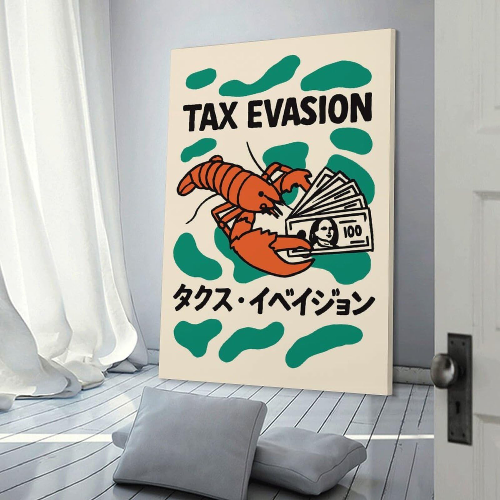 Junmoney Frame-Style-7 Wall Picture Print Tax Evasion Lobster Japanese, 16X24inch(40X60cm), For Living Room, Lounge Or Sitting Room, Modern Wall Decor For Cosy Interiors