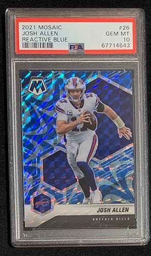 Josh Allen 2021 Panini Mosaic Reactive Blue Football Card #26 Graded PSA 10