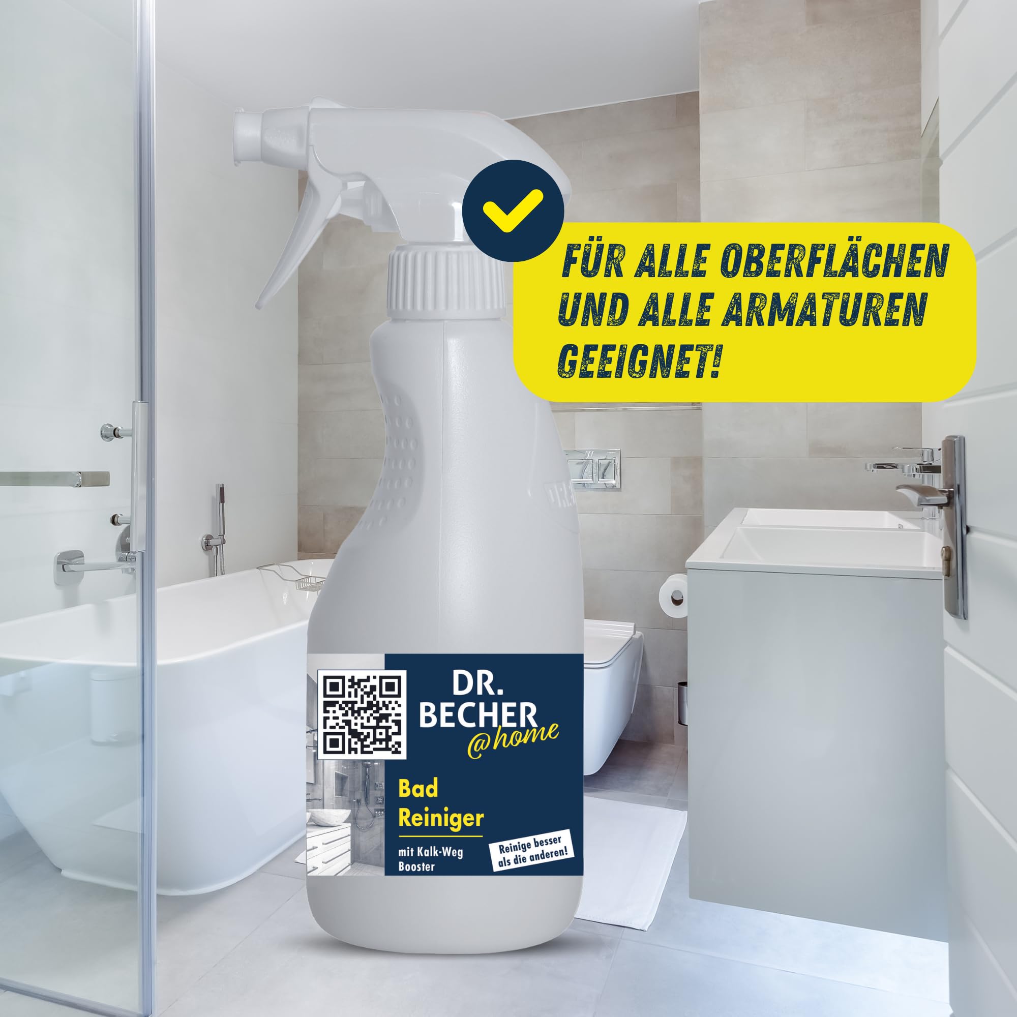 DR.BECHER @home Bad Reiniger - Entfernt Kalk- und Wasserflecken, Seifen- und Schmutzreste mit Abperl-Effekt - Perfekt für Armaturen, Wannen,