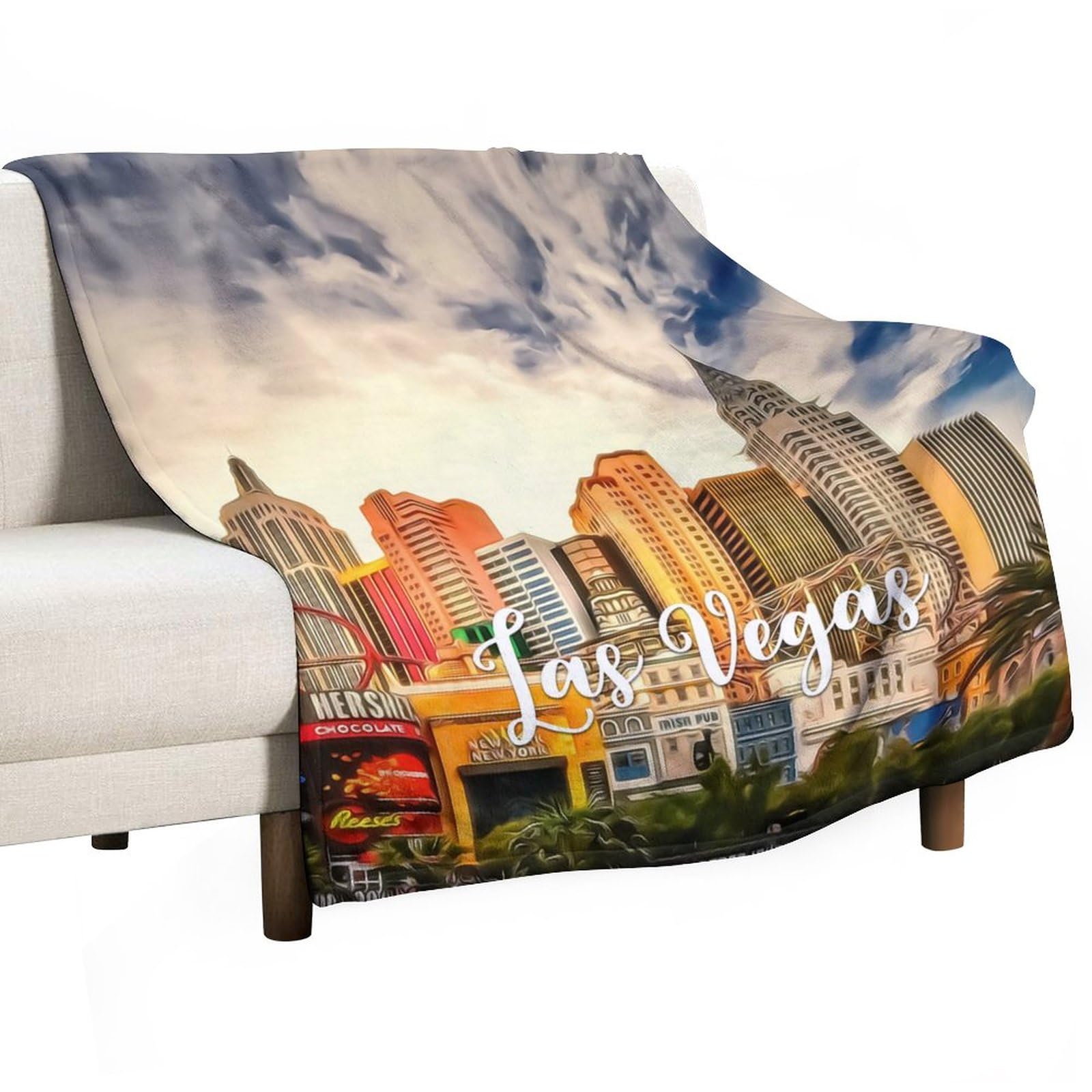 Couverture polaire en flanelle motif paysage urbain plaid chaud chambre 152x203