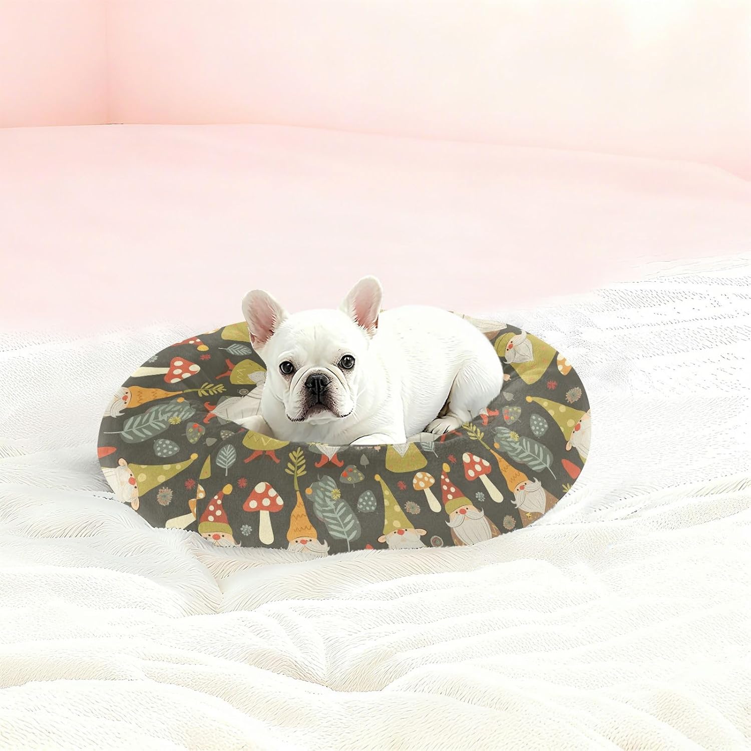 Pet Dog Beds Anxiety Relief Fluffy Dog Pillow Bed for Extra Small Size Pets Supplies M Cute Cartoon Gnomes