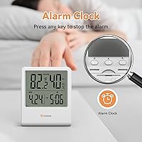 Vista 5 de Termómetro de interior, termómetro de habitación e higrómetro con reloj, medidor de temperatura y humedad con reloj, indicador de confort doble