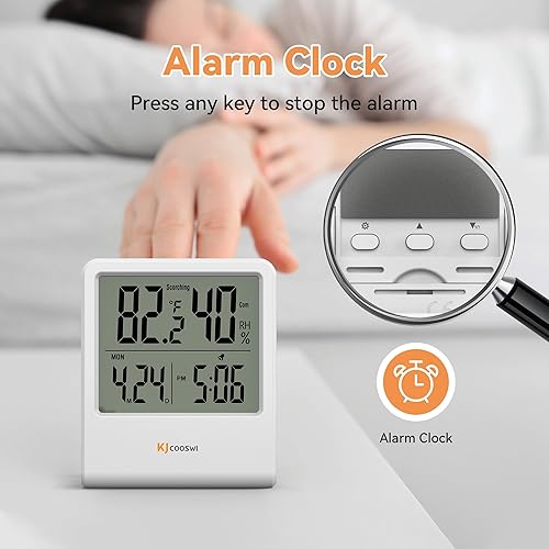 Miniatura 5 de Termómetro de interior, termómetro de habitación e higrómetro con reloj, medidor de temperatura y humedad con reloj, indicador de confort doble,