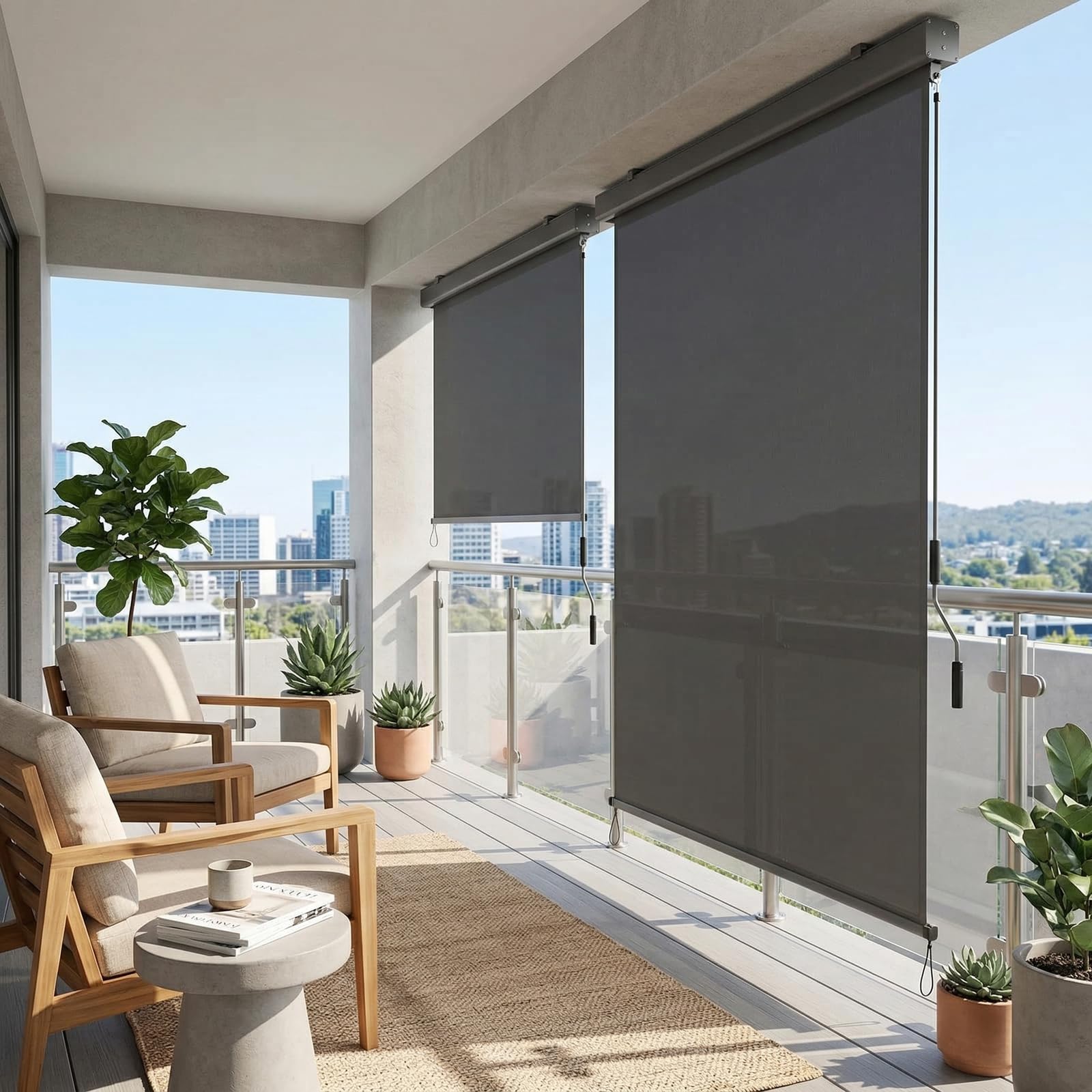 Toldo Vertical Enrollable Impermeable con Manivela, Pantalla de Privacidad Persiana Extensible para Interior y Exterior, Protección Solar, Resistente a los Rayos UV, contra el Viento,250x140cm Gris