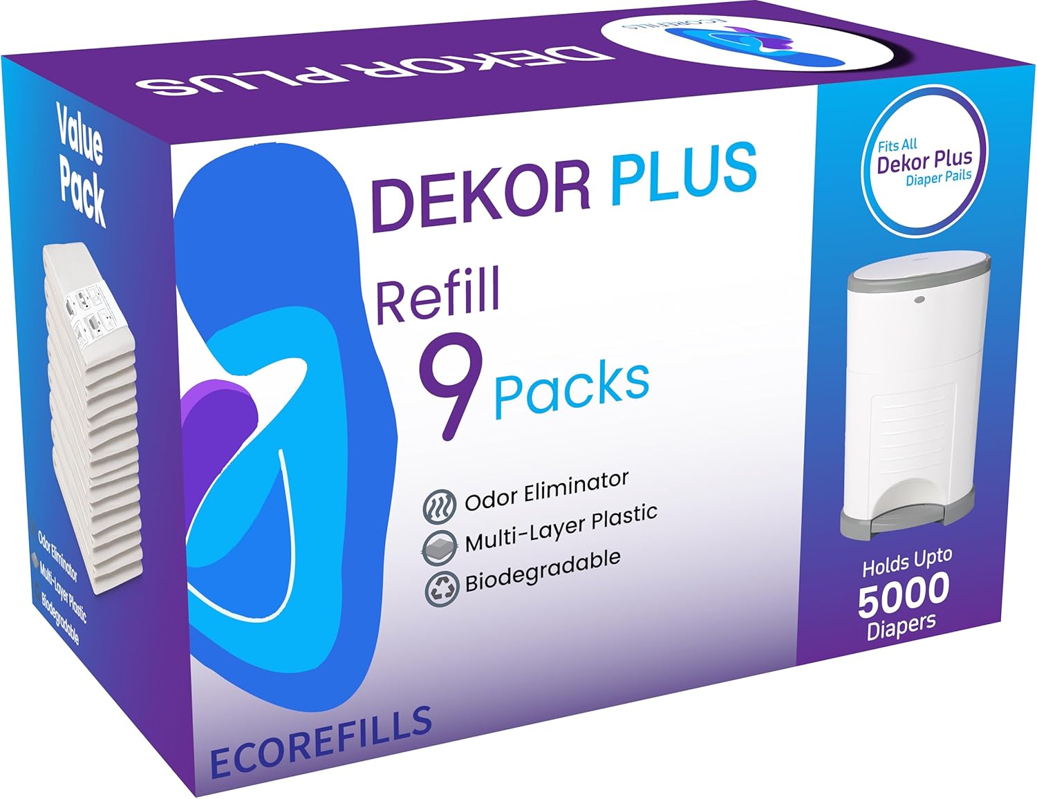 ECO-REFILLS Diaper Pail Refills – Fits Dekor PLUS Extra Thick, Powerful Odor Elimination & Fresh Powder Scent | Easy to Replace and Dispose of Diaper Bag (9 Count (Pack of 1)) ECO-REFILLS Diaper Pail Refills – Fits Dekor PLUS Extra Thick, Powerful Odor Elimination & Fresh Powder Scent | Easy to Replace and Dispose of Diaper Bag (9 Count (Pack of 1))