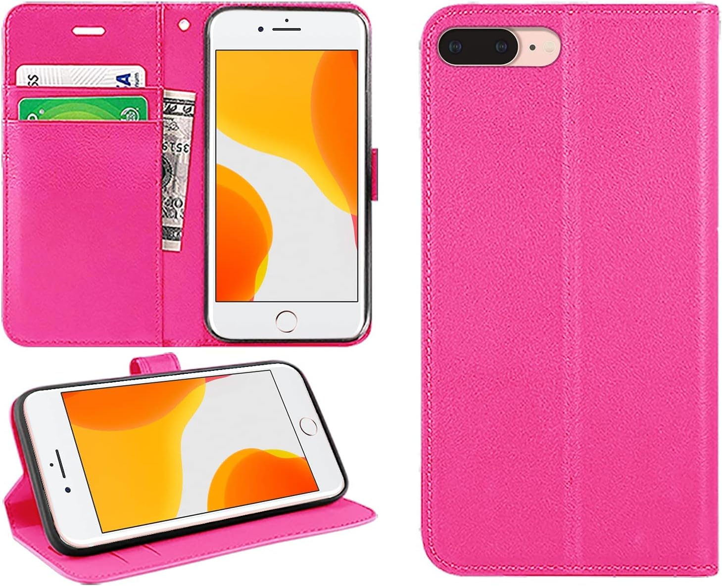 for iPhone 7 Plus/8 Plus Case Flip Wallet [Card Holder] [Magnetic Closure] [Kickstand] PU Leather Phone Cover 5.5 inch (PINK)