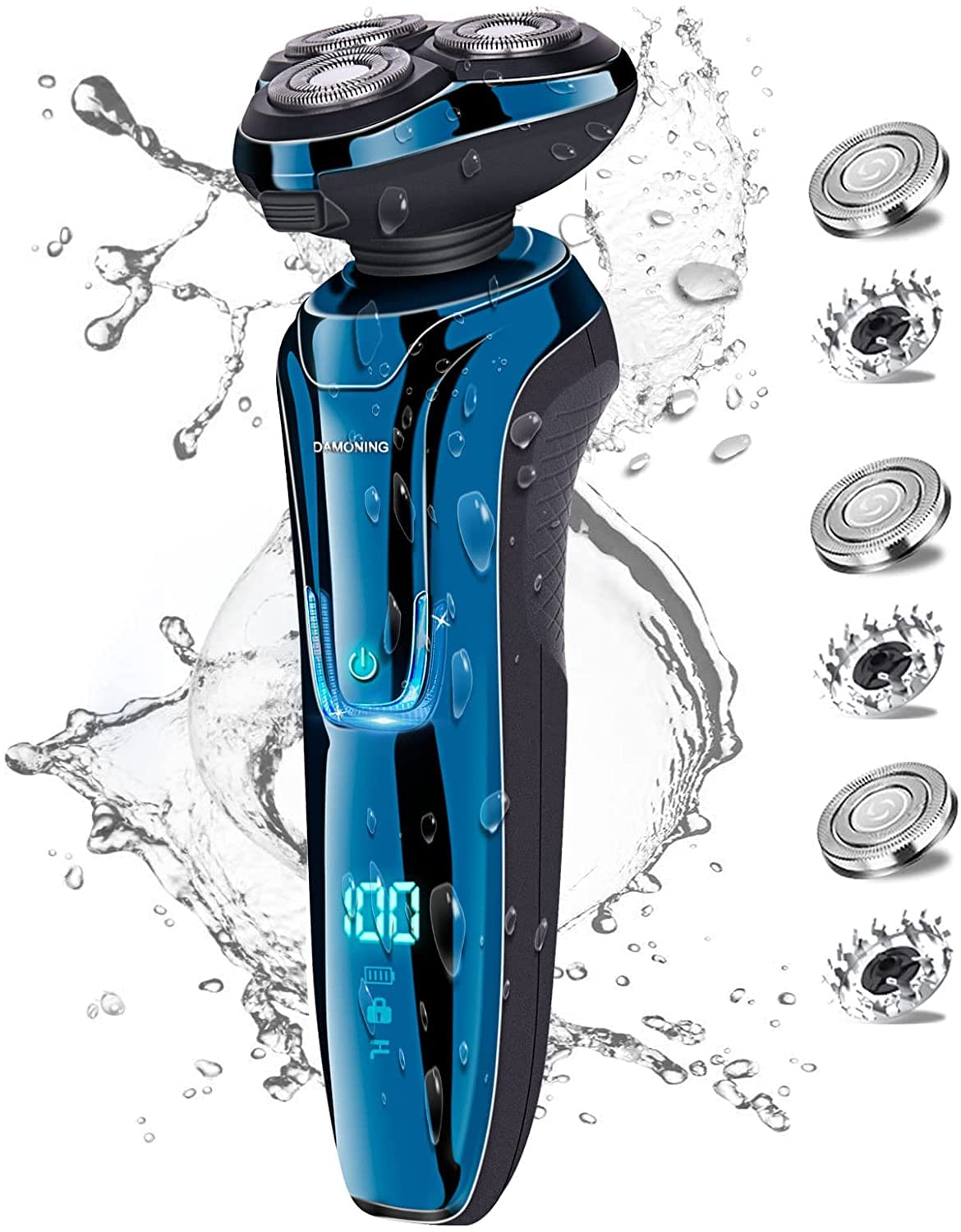 Electric Shaver for Men, Electric Razor Rotary Shavers Kit Wet & Dry LED Time Display IPX7 Waterproof Beard Trimmers with Travel Pouch (Blue)