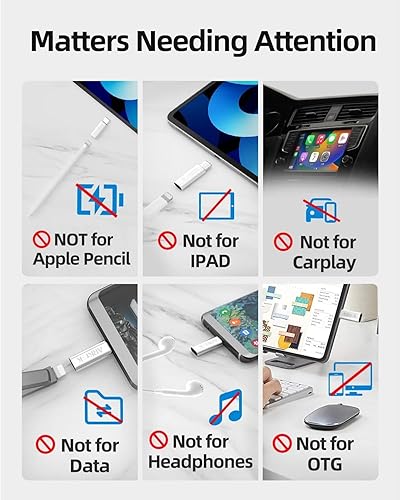 Miniatura 3 de ARKTEK Adaptador USB-C macho a Lightning hembra, convertidor de cable Lightning a USB tipo C para iPhone 17 16 Series AirPods 4 Pro 2 Galaxy S24