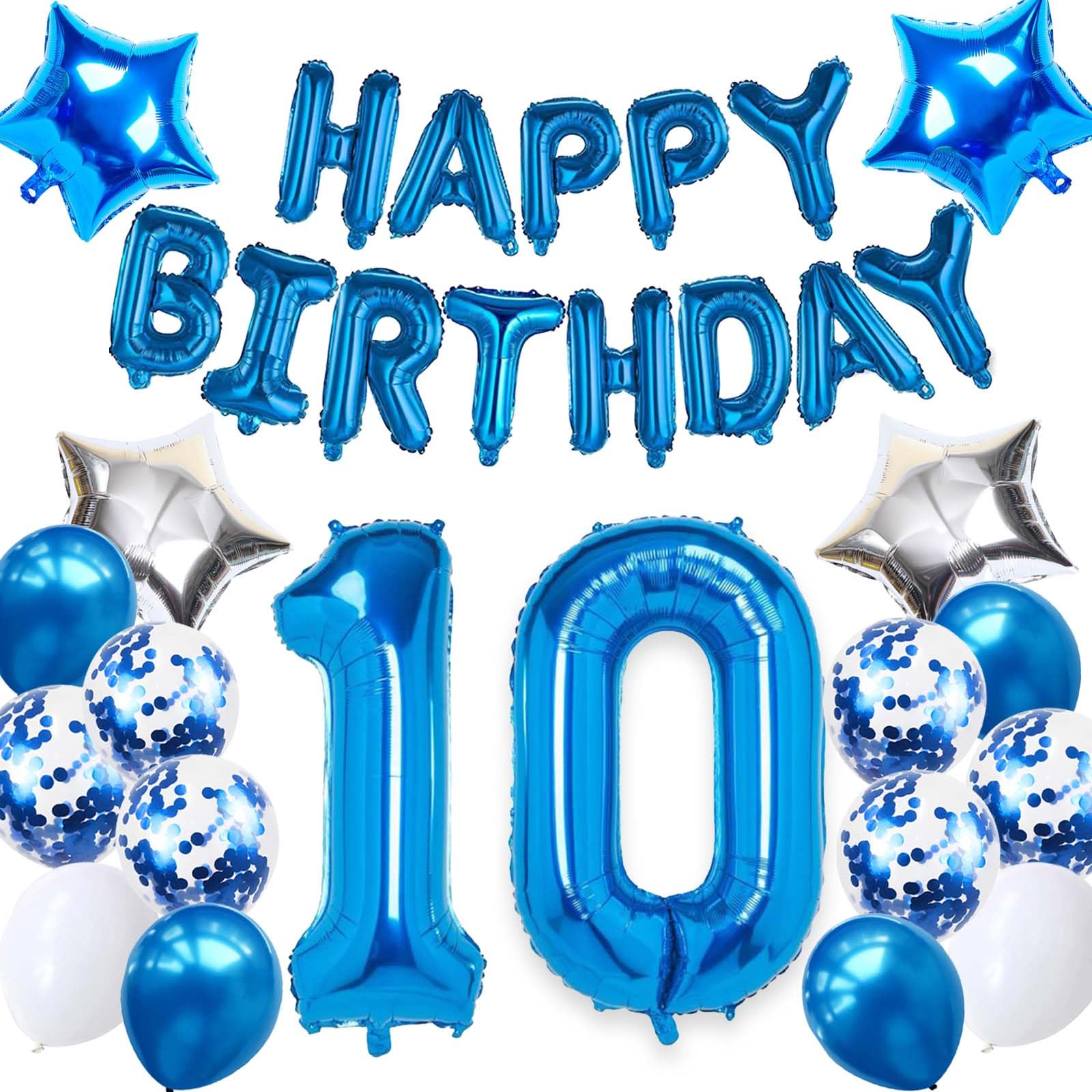 Boys 10th Birthday Decorations, Blue 10th Balloon for Birthday Party Decor